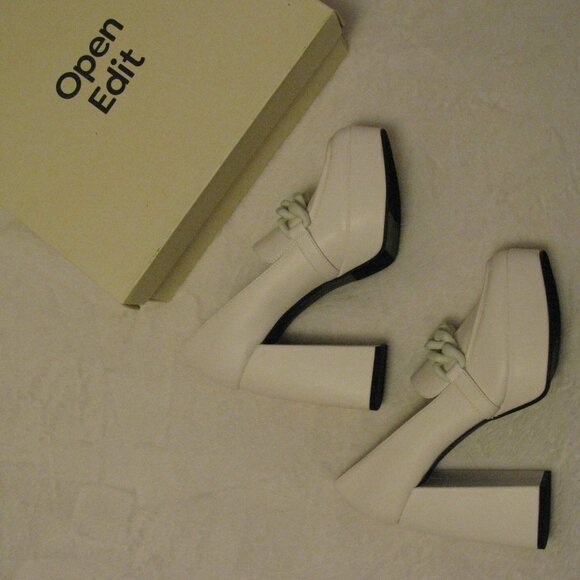 Nordstrom Open Edit 'Lainey' Platform Loafer Pump Shoes Sz 7.5 M Ivory Leather - Picture 10 of 10